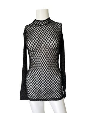 Anne Fontaine Sheer Mesh Long Sleeve Top Mock Neck Designer Womens Size 40